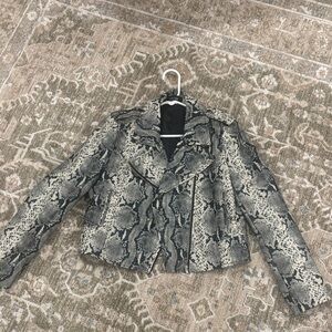 fab'rik Black and Gray Snake Print Leather Jacket